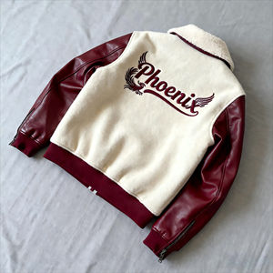 Chaqueta Varsity Phoenix Bordada para Hombre, con Mangas de Cuero PU, Forro Polar, Cierre Frontal con Cremallera, Corte Regular, para Invierno - Product Image 2