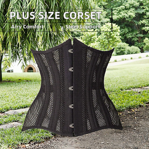 Corset Femme Grande Taille à Baleines en Acier, à Lacets, Noir et Blanc, pour Mariage, en Résille Sous Poitrine, 5 Broches, Boutons, Respirant, Design Tissé - Product Image 4