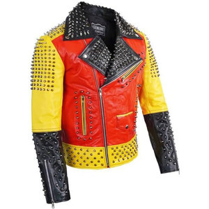 Chaqueta de Cuero Genuino Multicolor para Hombre, Estilo Gótico, Rockero, Punk, Motero, con Tachuelas, 2026 - Product Image 4