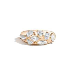 Mixed Cut Lab Grown Diamond Bombe <b>Rings</b> 2 Carat 9mm Wide Fancy Shape Multi Stone Cluster <b>Dome</b> Bands Prong Set 14K Gold Wholesale - Product Image 1