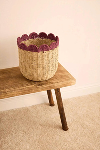 Premium Seagrass Round Scalloped Kids <b>Basket</b> Handmade <b>Toy</b> Organizer <b>Basket</b> For Nursery Room Home <b>Storage</b> And Interior Styling - Product Image 4