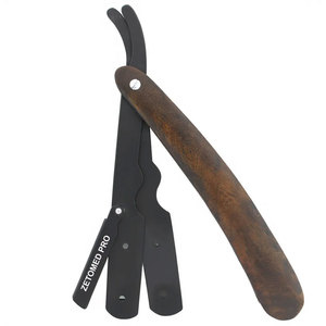 Navaja de afeitar tradicional con mango de madera oscura de primera calidad - Product Image 2