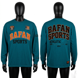 T-shirt homme en coton 180 GSM, couleur turquoise, manches longues, imprimé graphique, logo personnalisé premium, 100% coton, coupe ample. - Product Image 1