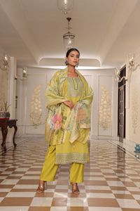 Elegante Conjunto de Kurti Amarillo Claro para Mujer, Manga 3/4, Algodón y Seda, Completamente Cosido, para Ocasiones Formales y Festivas - Product Image 6