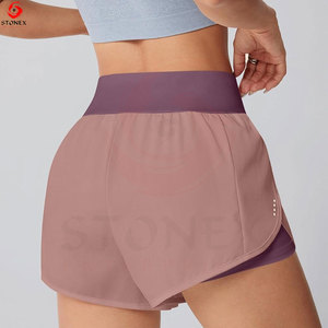 Shorts de course pour femmes, taille mi-haute, poches latérales, tissu à mémoire de forme, séchage rapide, respirant, polyester/coton, tennis, fitness - Product Image 2