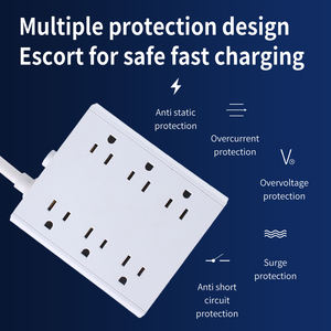 Soket AC 9 in 1 Strip daya, Strip daya kubus dengan saklar papan soket daya AC dengan USB 6 arah soket 2 Tipe C dan pengisian daya Cepat port USB - Product Image 4