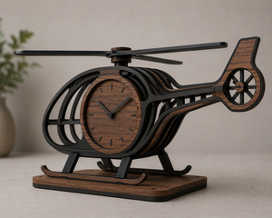 Wooden Helicopter Desk <b>Clock</b> With Brass Details Minimalist Design Quartz Movement - Product Image 3
