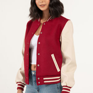 Veste universitaire rouge avec manches crème, fermeture boutonnée, style preppy, coupe classique, unisexe, pour l'automne - Product Image 5