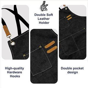 Tablier de Chef Bleu Marine Personnalisé avec Bretelles en Corde Orange Réglables, Tablier de Cuisine Unisexe avec Poches pour Restaurant, Barista, Travail - Product Image 5