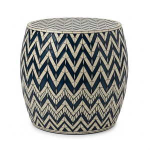 Taburete de Tambor de Diseño Industrial Hecho a Mano de MDF y Madera Maciza con Patrón Chevron, Personalizable al por Mayor para Dormitorio, Escuela o Entrada - Product Image 1