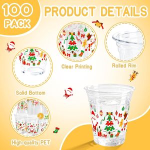 100 Vasos Desechables Navideños de 12oz, Plástico Transparente con Diseño de Feliz Navidad, Árbol de Navidad, Papá Noel, Vasos Decorativos para Bebidas - Product Image 2