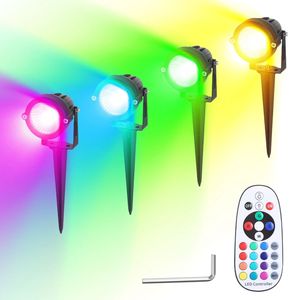 Set di 4 Luci LED RGBW Impermeabili IP65 con Telecomando, 16 Colori Cangianti, Faretto da Giardino - Product Image 1