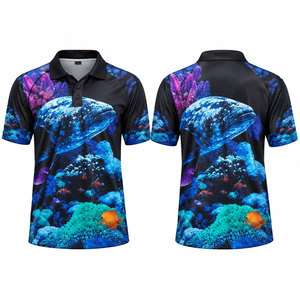 เสื้อโปโลผู้ชายสีดำแห้งเร็วพิมพ์ลายปลา UPF 50 สำหรับใส่ตกปลากลางแจ้ง - Product Image 1