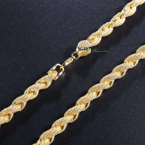 S925 Gold Plated <b>Rope</b> <b>Chain</b> Necklace With Moissanite Micro Pave Round Brilliant Cut Luxury Unisex Party Jewelry - Product Image 4