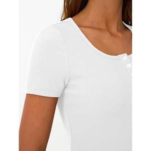 FOXA 2025 verano reina mujer Camiseta básica lindo Casual acanalado Henley camisetas transpirable manga corta primavera moda Tops - Product Image 5