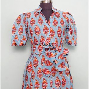 Vestido Moderno Casual de Manga Corta para Fiesta, Estilo Dulce y Elegante para Mujer, Estampado a Mano, de Algodón, Tipo Canguro, Cómodo y Corto - Product Image 4