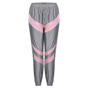 Women Gray Pink Color Blocking Sporty <b>Jogger</b> Pants Elastic Waist Quick Dry <b>Lightweight</b> Full Length Loose Fit - Product Image 1