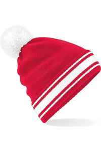 Men's <b>Navy</b> Blue Striped Beanie <b>Hat</b> with White Pom Pom Casual Winter Cap 100% Acrylic Knitted for Adults 56-58CM - Product Image 6