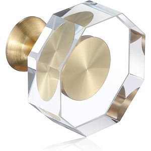 12 Pack 1 1/4 Inch <b>Brass</b> <b>Drawer</b> <b>Pulls</b> White Cabinet Glass Crystal <b>Brass</b> Knobs Polygonal Dresser <b>Pulls</b> Gold Knobs Furniture - Product Image 1