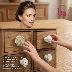 Cast Iron Rustic Flower Knob <b>Cabinet</b> Handle Kitchen Dresser Pull Bedroom Villa Easy Installation - Product Image 3