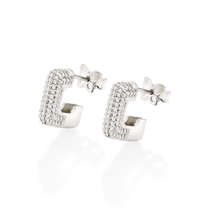 Geometric <b>Stud</b> <b>Earrings</b> With <b>Crystal</b> Rhinestones 925 Silver Rhodium Plated Minimalist Design For Women - Product Image 2