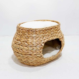 New Design Water Hyacinth <b>Iron</b> Frame Oval Cat House Bed with Soft Cushion Top Lounge - Product Image 2