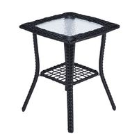 Table d'appoint en rotin pour extérieur avec plateau en verre, table d'appoint en rotin pour patio, jardin, véranda, balcon