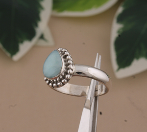 Anillo con Engaste de Larimar Natural en Forma de Pera, Plata de Ley 925, Piedra Azul Genuina, Joyería Artesanal para Boda - Product Image 2