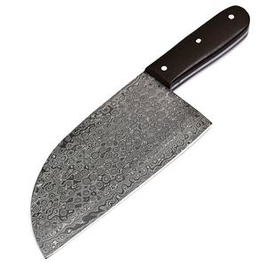 Hoja fija de acero damasco con logotipo personalizado de alta calidad, cuchillo de cocina para Chef, cuchillo picador con mango de Micarta marrón, precio al por mayor - Product Image 1