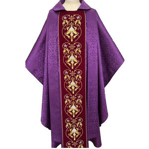 Chasuble en tissu jacquard violet avec broderie dorée et étole, sur mesure, nouveau design, haute qualité, chasuble brodée 2026 - Product Image 1