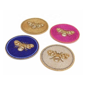 Handmade Glass Beads Tea Coaster Set of 4 Bee Design <b>Coffee</b> Mug Tea Cup Drink Glass Dining Home & Office <b>Table</b> Decor Coaster - Product Image 4