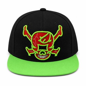 Casquette snapback noire à 6 panneaux avec visière verte et logo brodé rouge, style streetwear unisexe, chapeau décontracté - Product Image 3