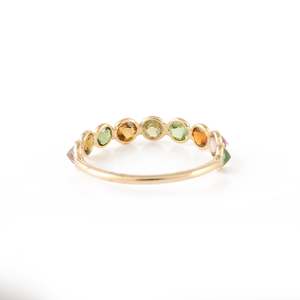 14K Gold Multi Tourmaline Half Eternity Band-<b>Resizable</b> Bezel Set Wedding <b>Ring</b> - Product Image 5
