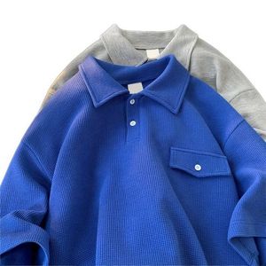 เสื้อเชิ้ตผู้ชายไซส์ใหญ่ สีดำ ระบายอากาศได้ดี ผ้าวาฟเฟิลพิมพ์ลาย แขนสั้น สไตล์ลำลอง สีพื้น ผ้าฝ้าย 100% สำหรับปกเสื้อ - Product Image 3