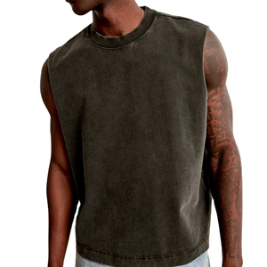 Camiseta sin mangas personalizada para gimnasio, estilo streetwear, chaleco deportivo desgastado, camiseta sin mangas vintage con efecto lavado ácido para hombre, top oversize. - Product Image 1