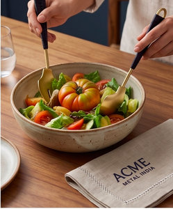 Navy Braid Matte Gold Salad <b>Servers</b> Premium Stainless Steel Designer Grade For Home Kitchens And Dining Handcrafted - Product Image 6