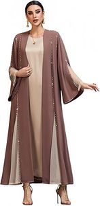 Elegant Beaded Open Abaya <b>For</b> Women <b>Long</b> Sleeve Plus Size Solid Color Middle East Wedding <b>Dress</b> Polyester Modest Wear Chiffon - Product Image 2
