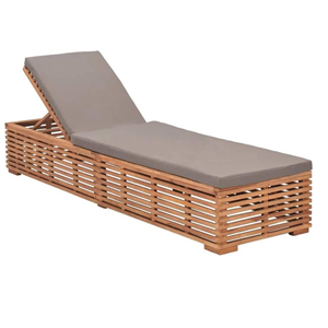 Chaise longue en teck avec coussin gris, dossier réglable, lit de jour contemporain pour l'extérieur avec pieds coniques - Product Image 1