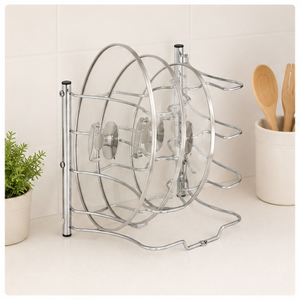 5-Tier Pot and Pan Organizer <b>Rack</b> for <b>Kitchen</b> Cabinet Space-Saving Chrome Metal Standing Type Cookware Storage Holder for Lids - Product Image 4
