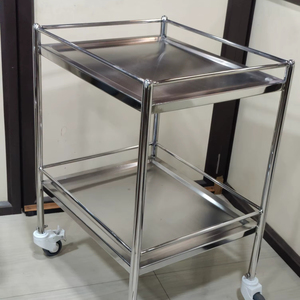 Heavy Duty Metal Medical Instrument Hand <b>Trolley</b> with <b>Platform</b> and 4'' PU Wheels 110x50cm - Product Image 1