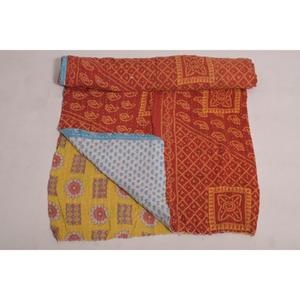 Bohemian Indian Kantha <b>Quilt</b> Vintage Floral Printed Handmade Cotton Reversible Bedspread <b>Throw</b> Blanket - Product Image 4