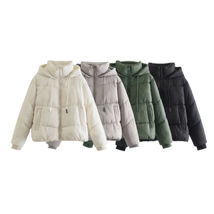 Chaqueta acolchada con capucha para mujer, abrigo corto grueso y cálido para invierno con cremallera y cordón ajustable - Product Image 1