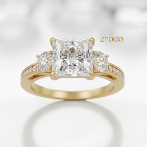 Anillo de Compromiso de Moissanita con Corte Cojín de 2.64ct, Anillo de Plata de Tres Piedras con Moissanita Redonda Lateral, Anillo Nupcial para Boda y Fiesta - Product Image 6