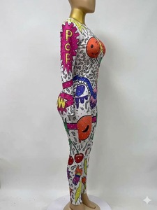 Women Active wear & Gym Jumpsuit Colorful <b>Balloon</b> Print Cartoon Stretch Sparkly Rhinestone Slim Fit for yoga fitness - Product Image 3