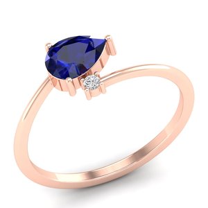 Bagues solitaires REYES en or rose 14 carats avec saphir bleu taille poire 0,75 carat et moissanite pour femme – Prix de gros - Product Image 2