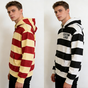 Sweat-shirts à capuche personnalisés pour hommes, rayés, oversize, zippés, en polaire vintage, style streetwear décontracté, avec patch numéro brodé - Product Image 3