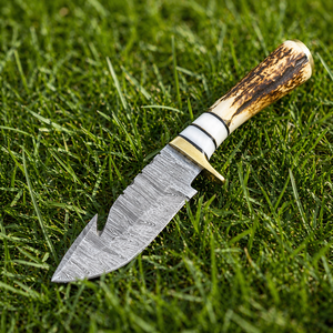Handmade Hunting Skinner Knife Damascus Steel Horn Handle with <b>Leather</b> Sheath Industrial Grade ODM OEM - Product Image 3
