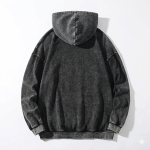 Sweat à capuche homme gris anthracite coupe classique streetwear, logo personnalisé, délavage acide, grammage lourd, 100% coton molletonné avec poche - Product Image 2