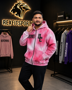REXFITSPORTS 2026 Sweat à capuche personnalisé rose tie-dye entièrement zippé 280-300 GSM en coton polyester molletonné imprimé streetwear - Product Image 3
