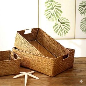 Distinctive Decorative <b>Round</b> Rattan <b>Basket</b> For Shelf Cabinet And Coffee Table Organization Handmade Natural Rattan <b>Basket</b> Holder - Product Image 3
